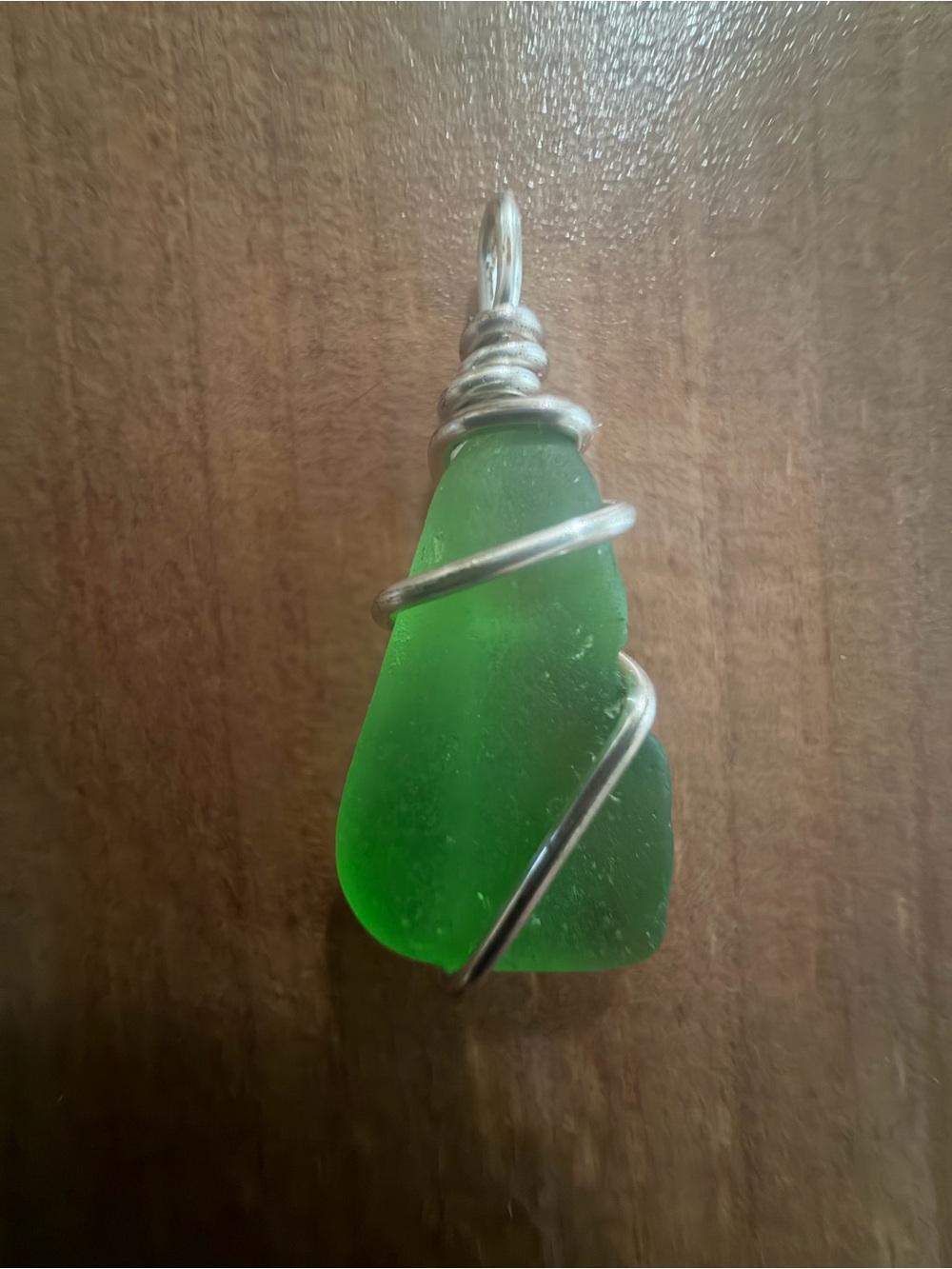 Green Sea Glass Wire-Wrap Pendant - Women Jewelry